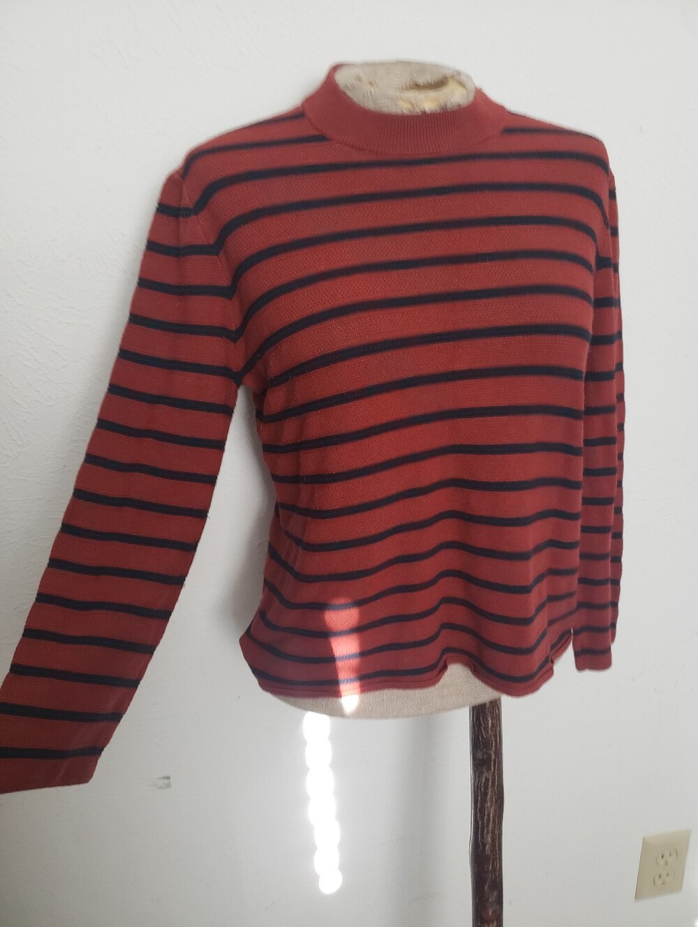 THEORY "LEMDORA PROSECCO" paprika and Navy Striped Long-Sleeve Sweater Sz L